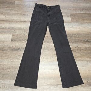 Zara Black Flare Jeans Front Pocket High Waisted Size 8 Y2K